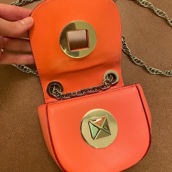 Kate Spade New York Orange Coral Leather Turnlock Chain Strap Mini Crossbody Bag - Picture 7 of 11
